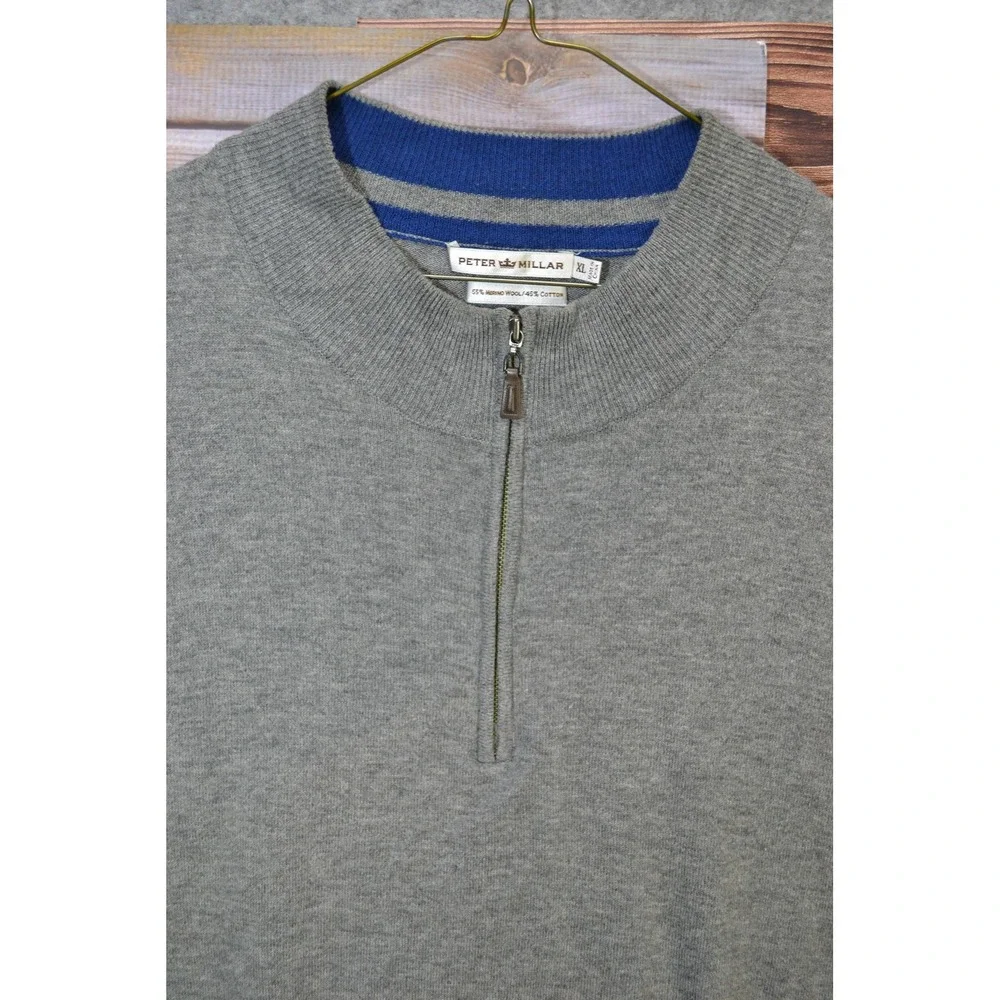 Peter Millar Sweater Mens XL Gray 1/4 Zip Mock Neck Merino Wool Pullover‎